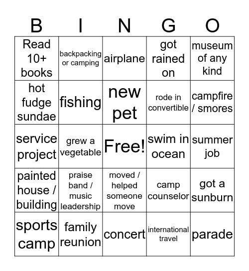 Summer Bingo Card