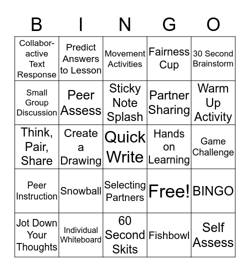 Student Engagement Strategy BINGO Card