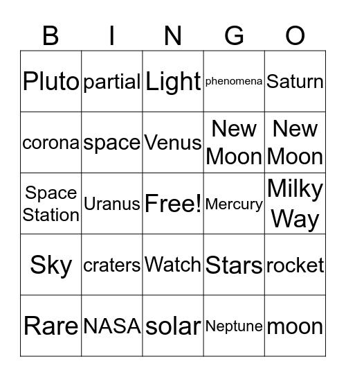 Eclipse Bingo Card
