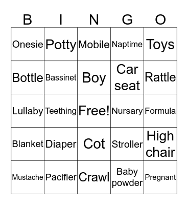 Baby Shower Bingo Card