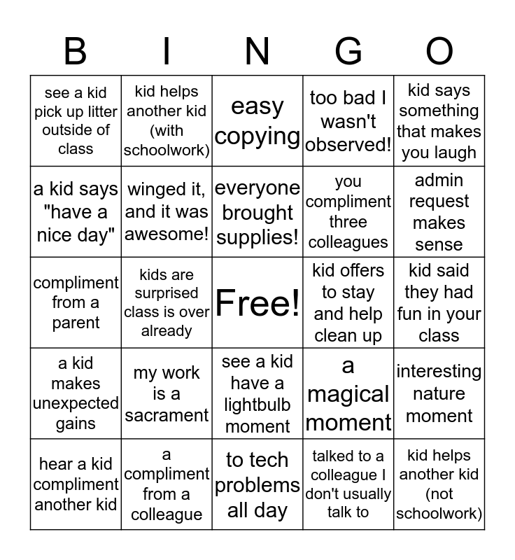 Positive School Bingo! Bingo Card