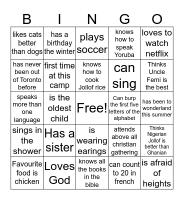 HUMAN BINGO Card
