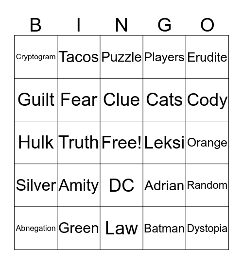 Untitled Bingo Card