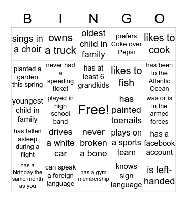 Brouhard Family Reunion- Bingo Card