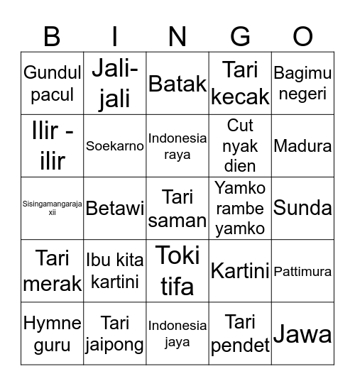 Bismillah Bingo Card