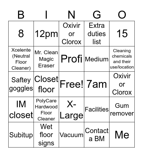 Facilities Training! Bingo Card