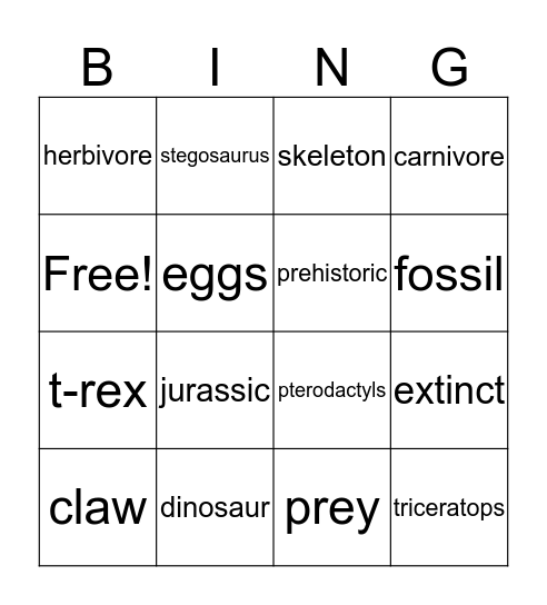 dinosaur bingo Card