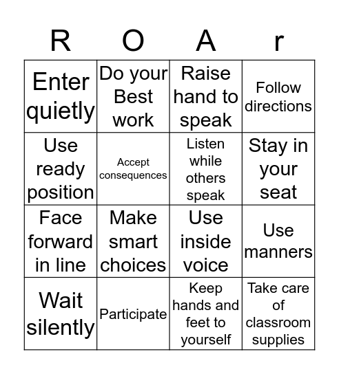 ROAR BINGO Card