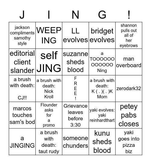 The Pedo Hole Bingo Card