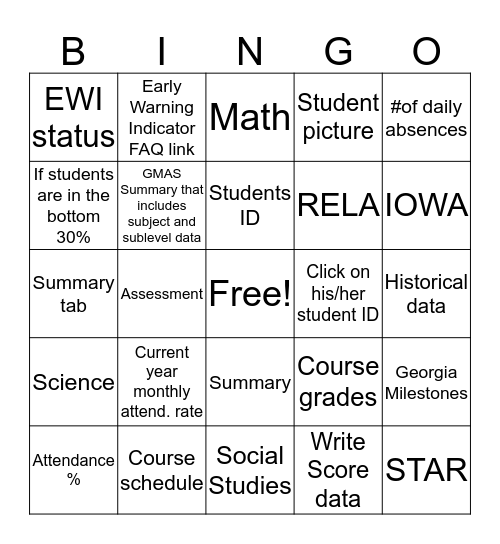 Teacher Dashboard  Bingo Card