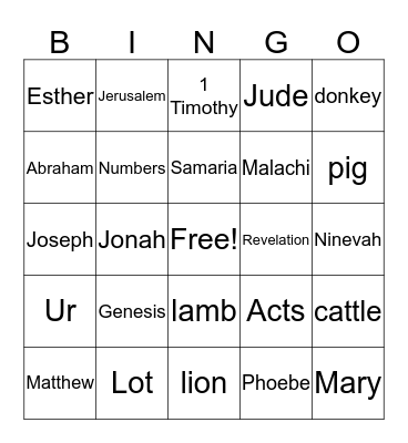 Bible Lesson Review Bingo Card