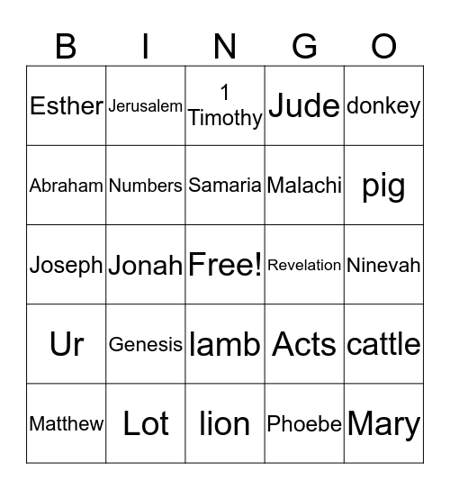 Bible Lesson Review Bingo Card