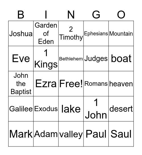 Bible Lesson Review Bingo Card