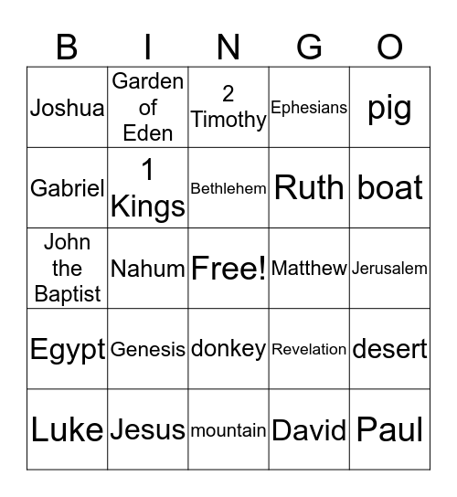 Bible Lesson Review Bingo Card