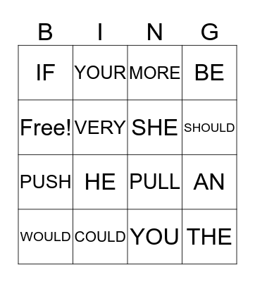 Sight Words Bingo Card