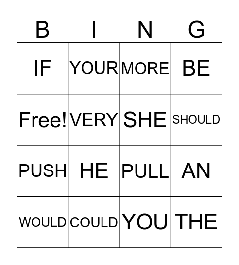 Sight Words Bingo Card