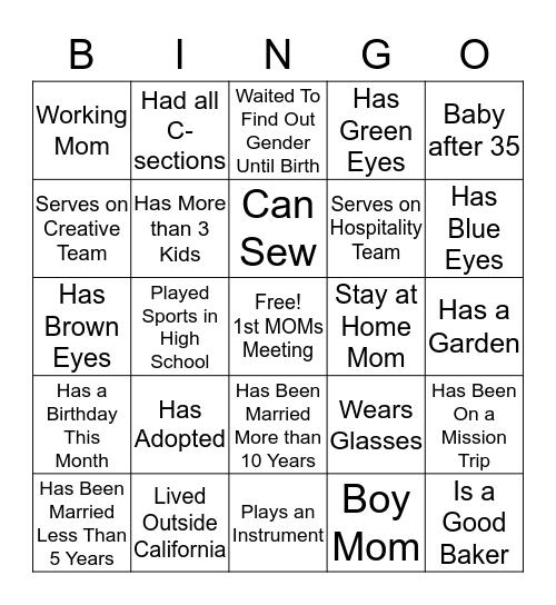 MOMs Bingo Card