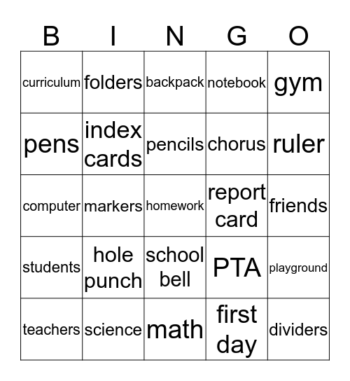 SEACRET BACK TO SCHOOL BASICS Bingo Card