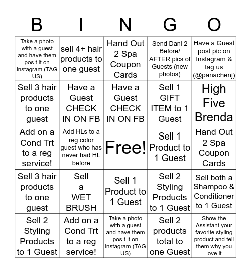 Panache BACK ROOM Bingo Card