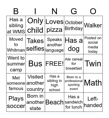 Tell Me About You! Bingo Card