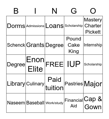 COLLEGE BINGO Card
