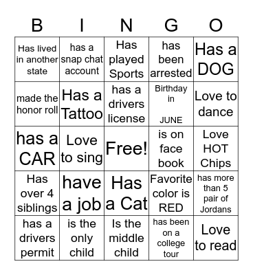 Getting to know your Classmates  Bingo Card