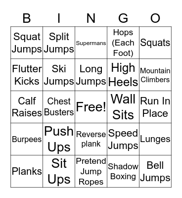 Mr. Buchanan's Fitness Bingo Card