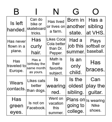 Get to Know You Bingo Card