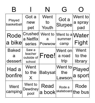 Back to School BINGO Card