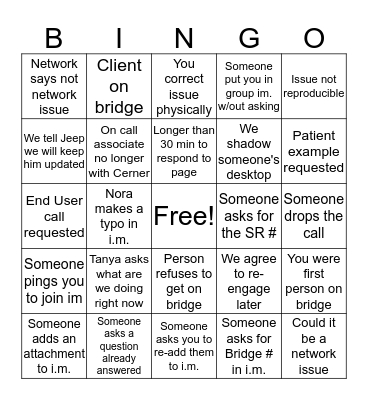 Bridge Call Bingo Card