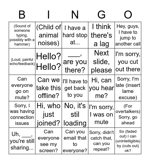 Conference Call Bingo Card