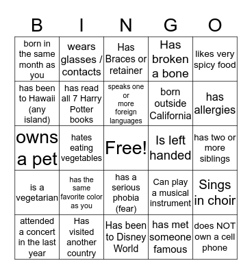 Ice Bingo Card