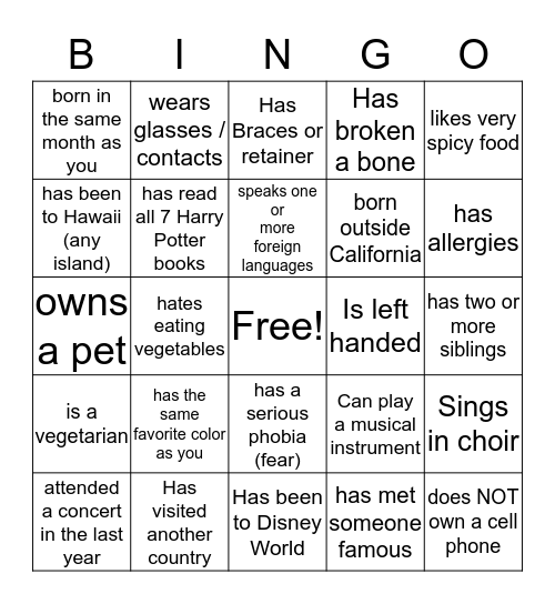 Ice Bingo Card