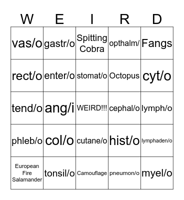 Strange Animals  Bingo Card