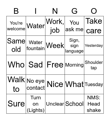 ASL Units 1 & 2 Bingo Card