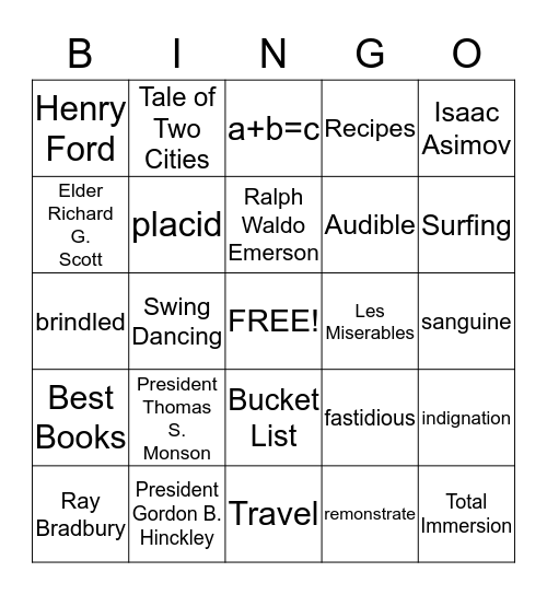 Lifelong Learning Bingo Card