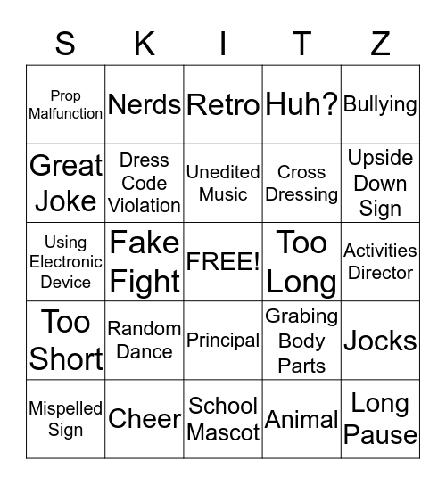 SKITZ Bingo Card