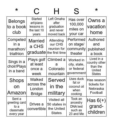 Class of 1967--Renewing Friendships--2017 Bingo Card