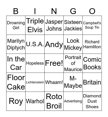 Pop Art Bingo Card