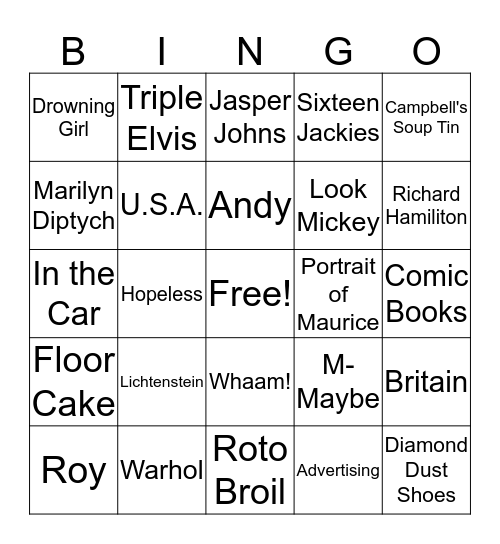 Pop Art Bingo Card