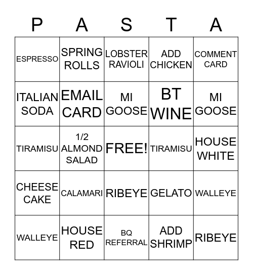 PIETRO'S BINGO Card