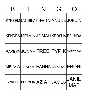 COBB FAMILY Bingo Card