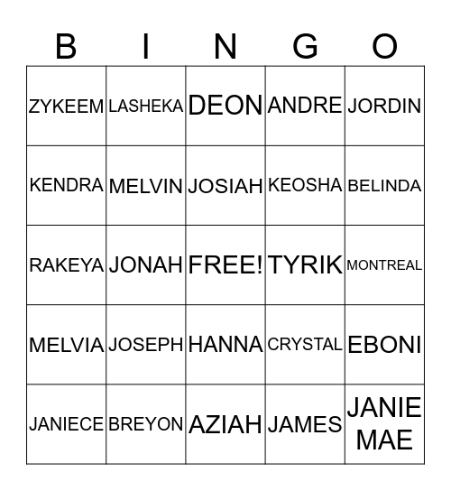 COBB FAMILY Bingo Card