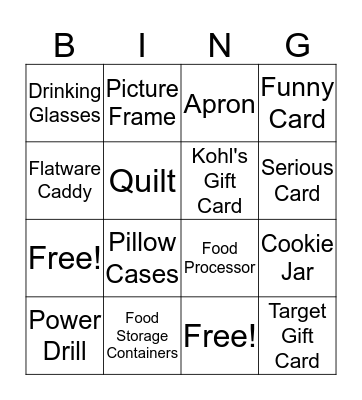 Bridal Shower Bingo Card