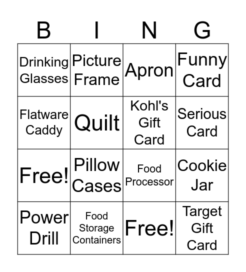 Bridal Shower Bingo Card