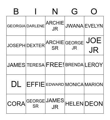 COBB FAMILY Bingo Card