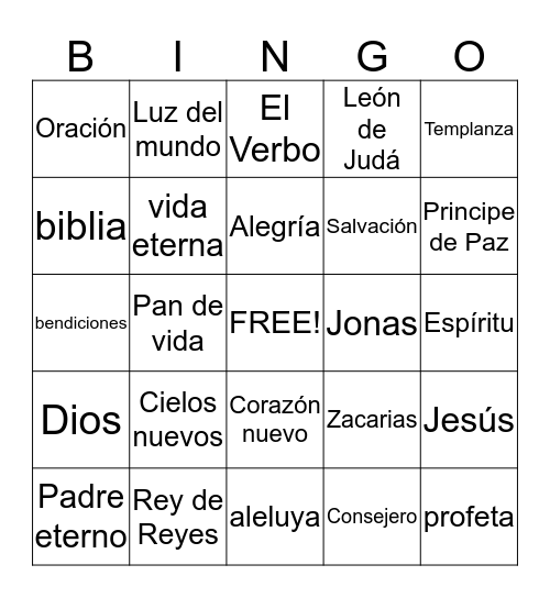 Principe de Paz   Bingo Card
