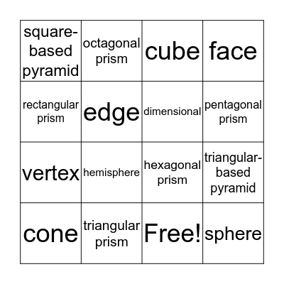 3D Shapes Bingo Card