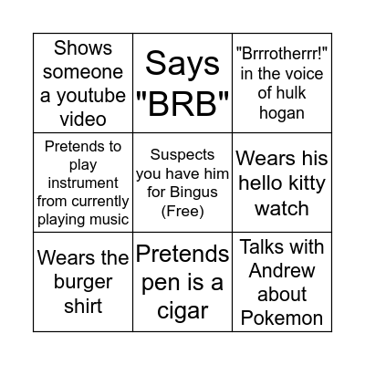 BINGUS: Nick Bingo Card