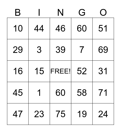 Tuesday Bingo Madness Bingo Card